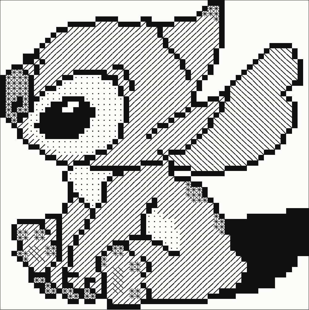 Stitch dibujado en una cuadrícula de 55 × 58 celdas.